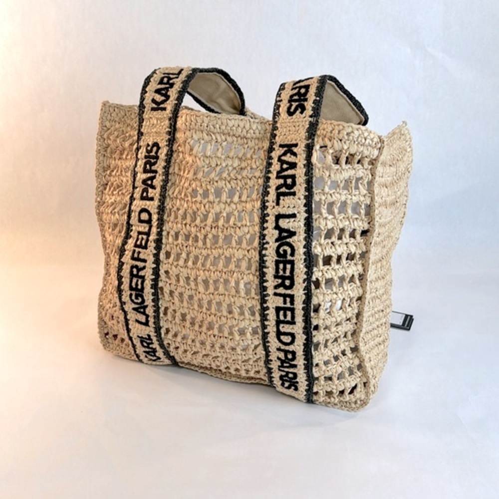 KARL LAGERFELD ANTIBES Straw French Riviera Logo Strap Tote Handbag, NWT